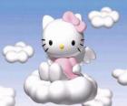 Hello Kitty που πετούν πάνω από ένα σύννεφο
